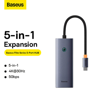 Baseus UltraJoy USB-C Hub, 4 x USB-A 3.0 - 1 x HDMI, Gris B00052809813-00 