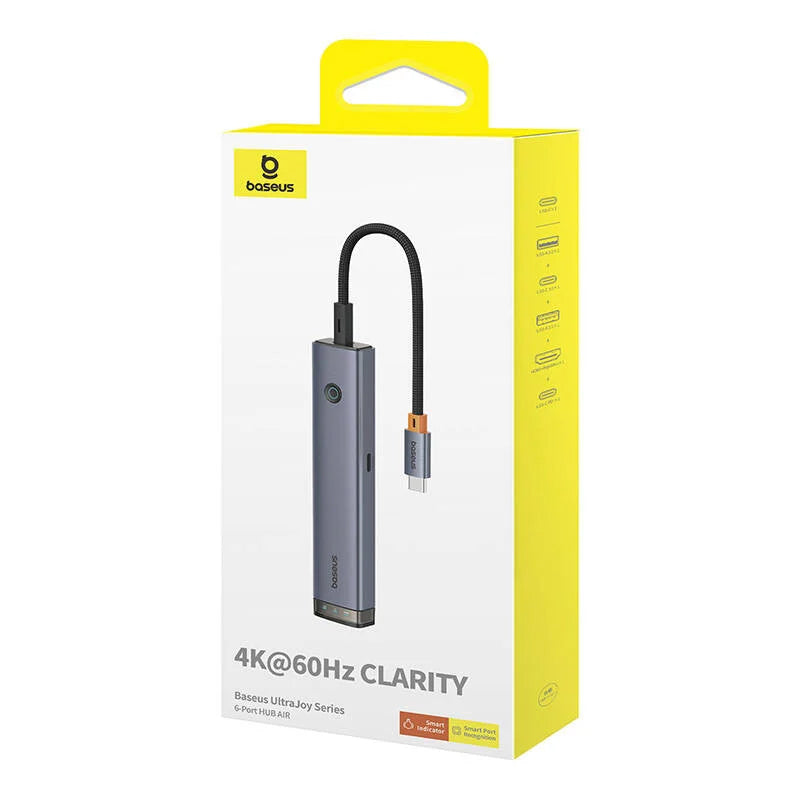 Hub USB-C Baseus UltraJoy, 2 x USB-A 3.0 - 1 x USB-A - 2 x USB-C - 1 x HDMI, Gris B00052802811-02