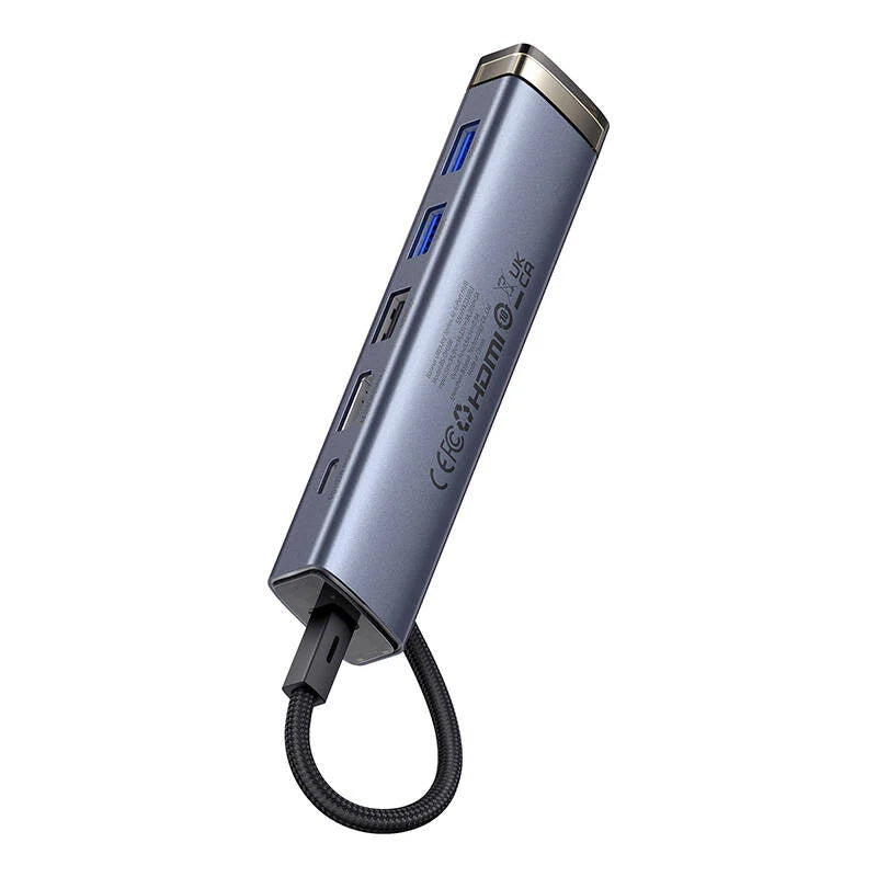 Hub USB-C Baseus UltraJoy, 2 x USB-A 3.0 - 1 x USB-A - 2 x USB-C - 1 x HDMI, Gris B00052802811-02