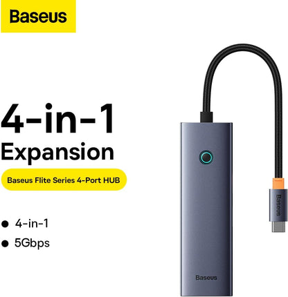 Baseus UltraJoy USB-C Hub, 3 x USB-A 3.0 - 1 x RJ45, Gris B0005280A813-00 