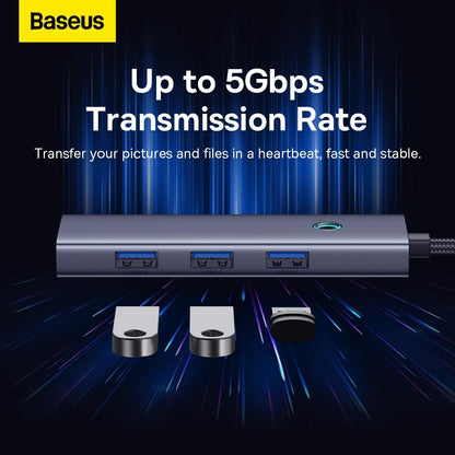 Baseus UltraJoy USB-C Hub, 3 x USB-A 3.0 - 1 x USB-C - 1 x HDMI - 1 x RJ45, Gris B00052807813-00 