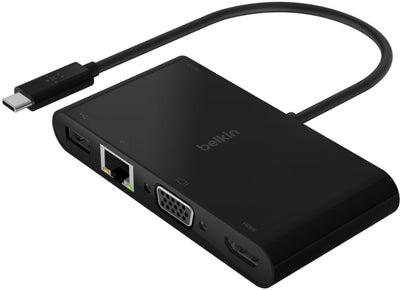 Hub USB-C Belkin Connect, 1 x USB-A 3.0 - 1 x USB-C - 1 x HDMI - 1 x VGA - 1 x RJ45, Negro AVC004btBK