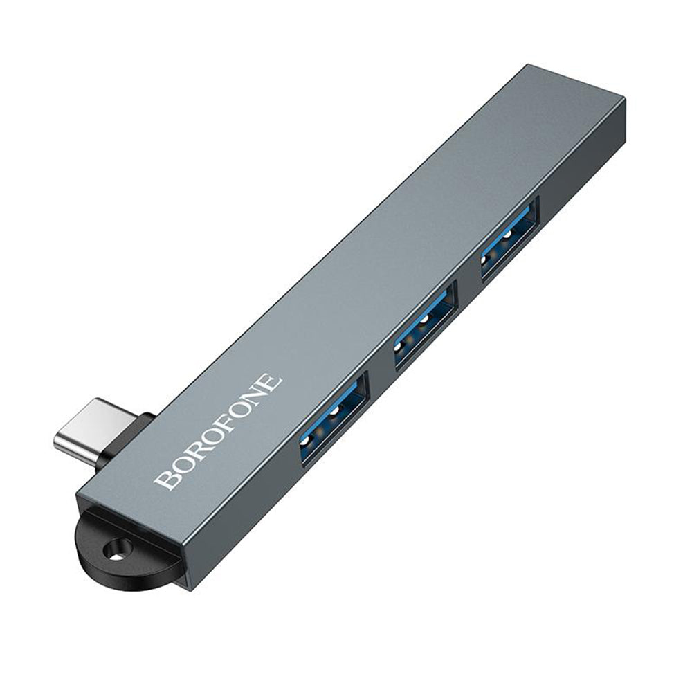 Hub USB-C Borofone FH1A, 4en1, Gris