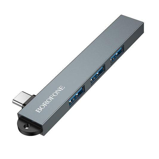 Hub USB-C Borofone FH1A, 4en1, Gris