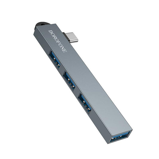 Hub USB-C Borofone FH1A, 4en1, Gris