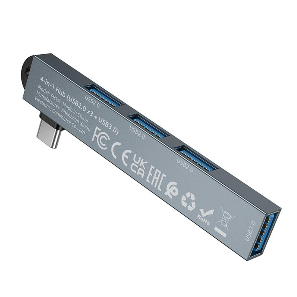 Hub USB-C Borofone FH1A, 4en1, Gris