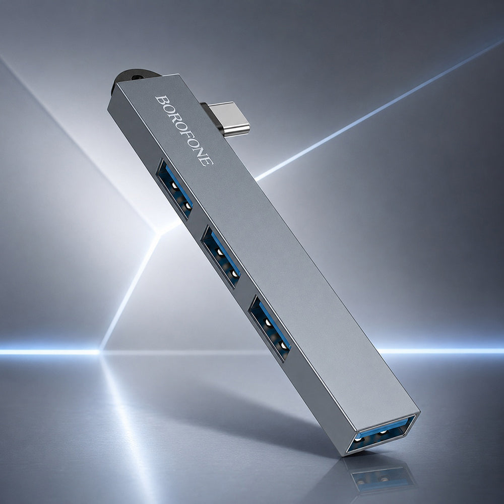 Hub USB-C Borofone FH1A, 4en1, Gris