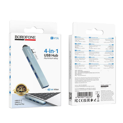 Hub USB-C Borofone FH1A, 4en1, Gris