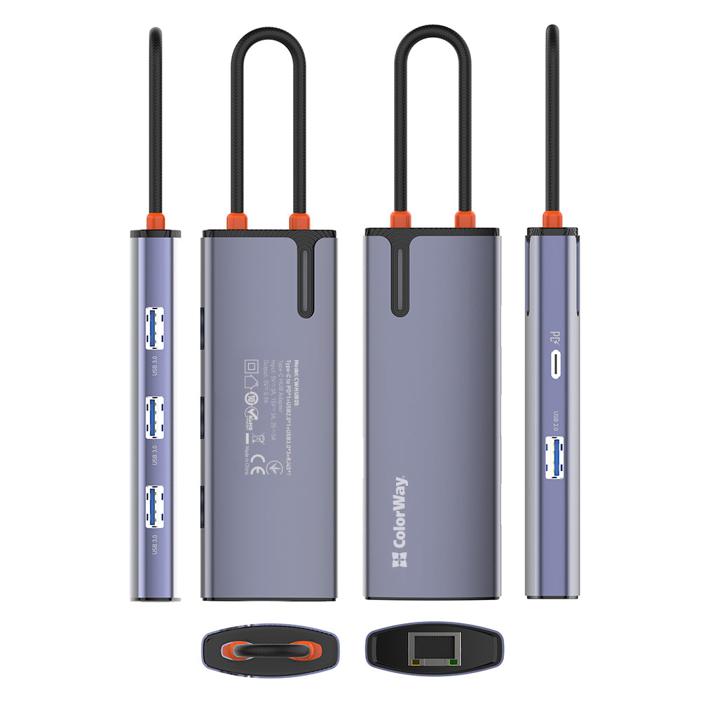 Hub USB-C ColorWay CW-HUB03, 6en1, Plateado