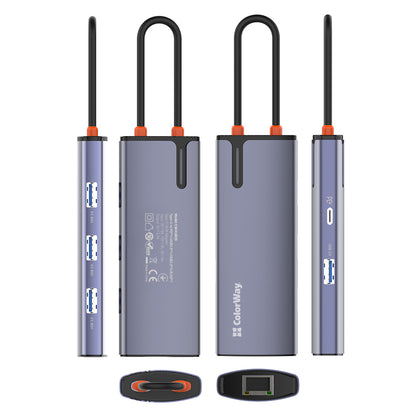 Hub USB-C ColorWay CW-HUB03, 6en1, Plateado