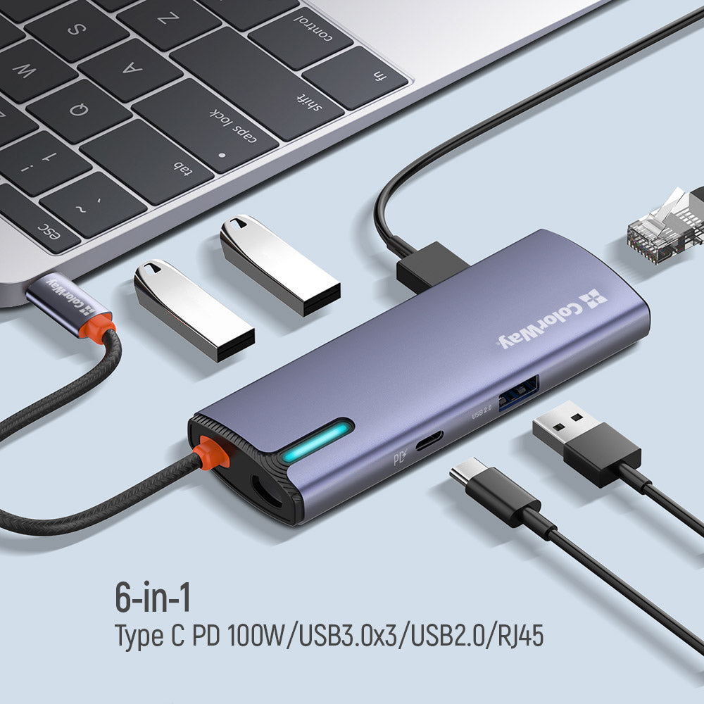 Hub USB-C ColorWay CW-HUB03, 6en1, Plateado