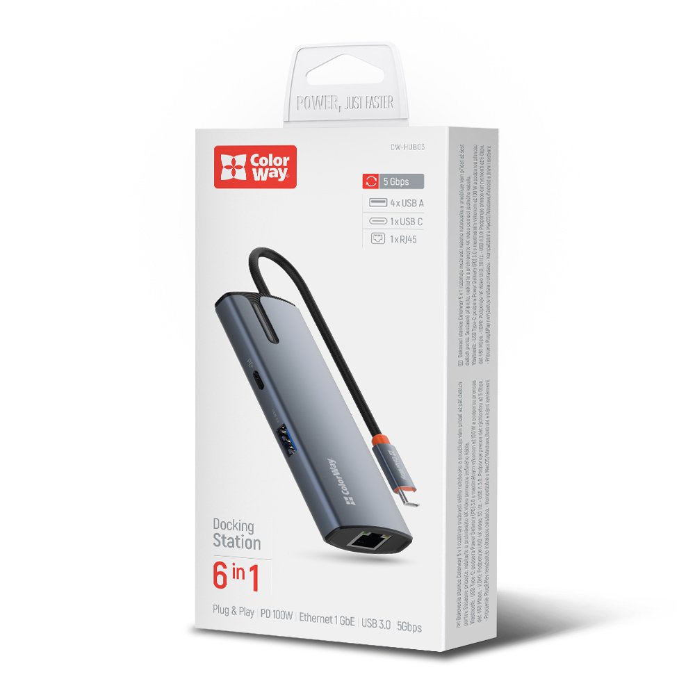 Hub USB-C ColorWay CW-HUB03, 6en1, Plateado