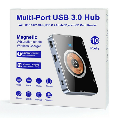 Hub USB-C con Carga Inalámbrica QI OEM YC7209, 10en1, Gris