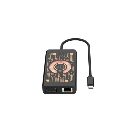 Hub USB-C con Carga Inalámbrica QI Qualo QTPB5-HUB-18, 9en1, Gris