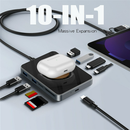 Hub USB-C con Carga Inalámbrica QI OEM YC7209, 10en1, Gris