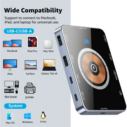 Hub USB-C con Carga Inalámbrica QI OEM YC7209, 10en1, Gris