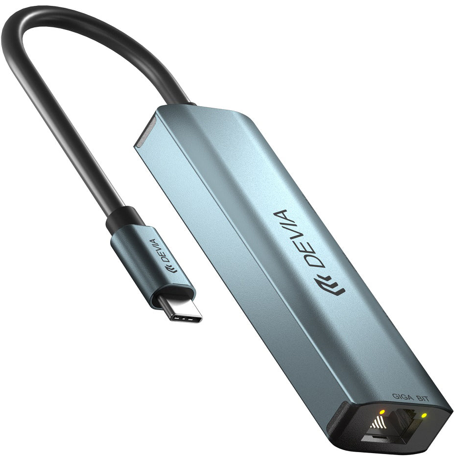 Hub USB-C DEVIA EC621, 3 x USB-A 3.0 - 1 x RJ45, Gris