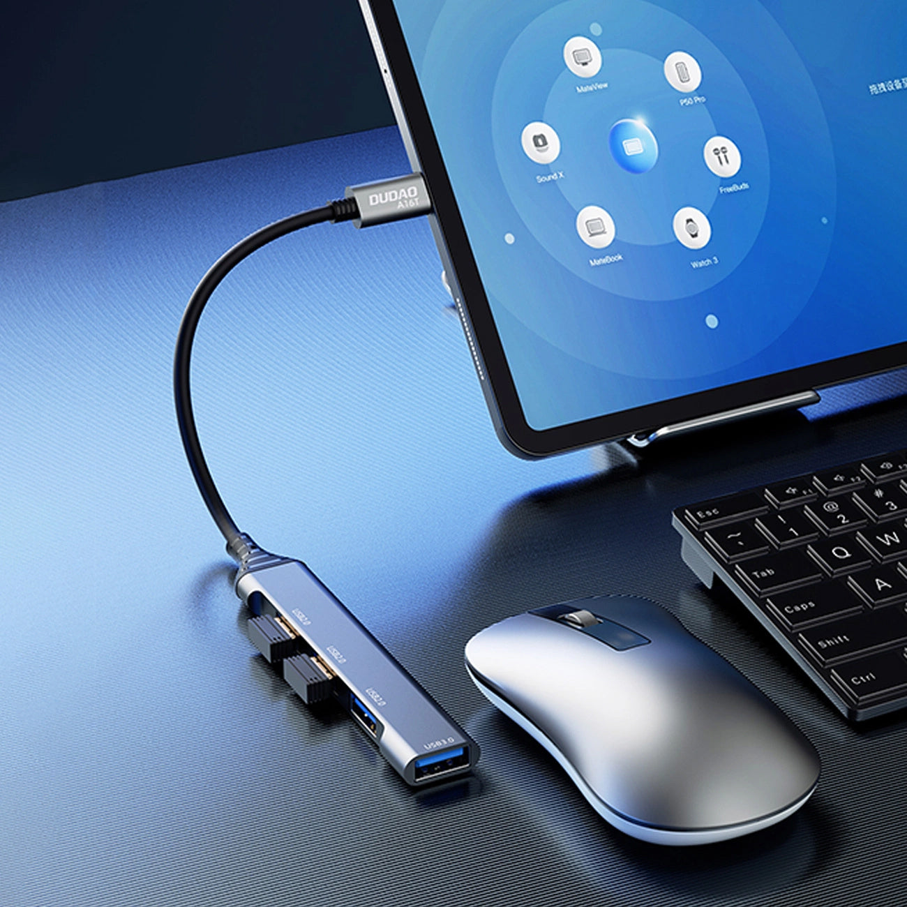 Hub USB-C Dudao A16T, 1 x USB-A 3.0 - 3 x USB-A, Negro