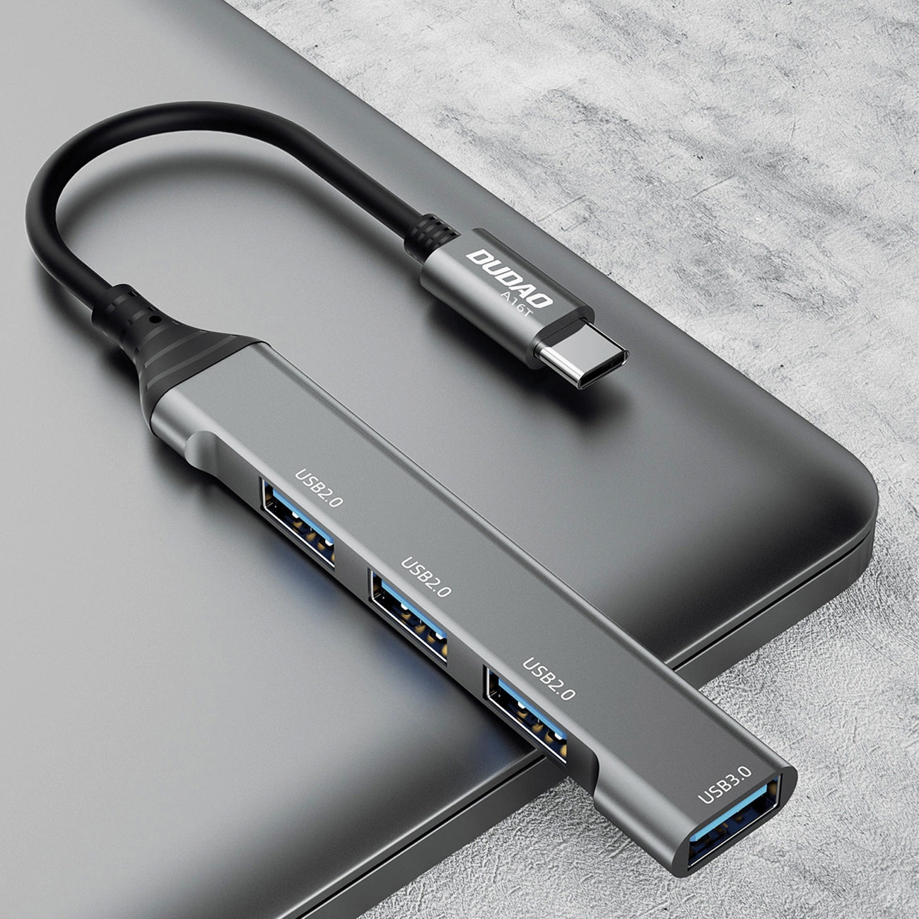 Hub USB-C Dudao A16T, 1 x USB-A 3.0 - 3 x USB-A, Negro