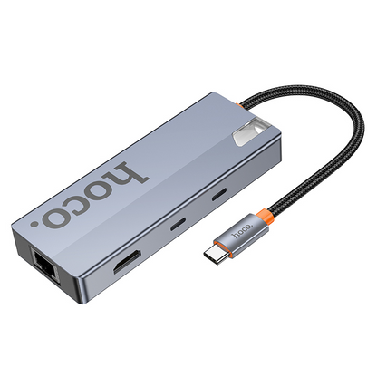 Hub USB-C HOCO HB52, 2 x USB-A 3.0 - 2 x USB-C - 1 x HDMI - 1 x RJ45 - 1 x SD - 1 x microSD, Gris