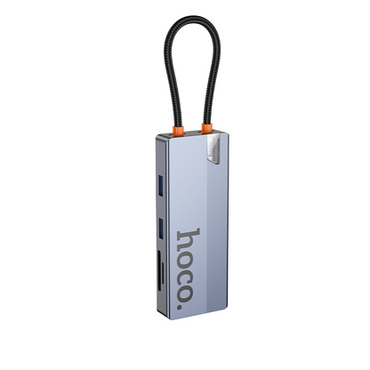 Hub USB-C HOCO HB52, 2 x USB-A 3.0 - 2 x USB-C - 1 x HDMI - 1 x RJ45 - 1 x SD - 1 x microSD, Gris