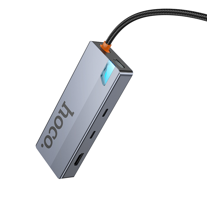 Hub USB-C HOCO HB52, 2 x USB-A 3.0 - 2 x USB-C - 1 x HDMI - 1 x RJ45 - 1 x SD - 1 x microSD, Gris