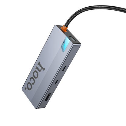 Hub USB-C HOCO HB52, 2 x USB-A 3.0 - 2 x USB-C - 1 x HDMI - 1 x RJ45 - 1 x SD - 1 x microSD, Gris
