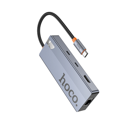 Hub USB-C HOCO HB52, 2 x USB-A 3.0 - 2 x USB-C - 1 x HDMI - 1 x RJ45 - 1 x SD - 1 x microSD, Gris