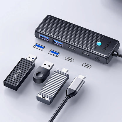 Hub USB-C Orico PAPW2AC-C3, 2 x USB-A 3.0 - 2 x USB-C, Negro