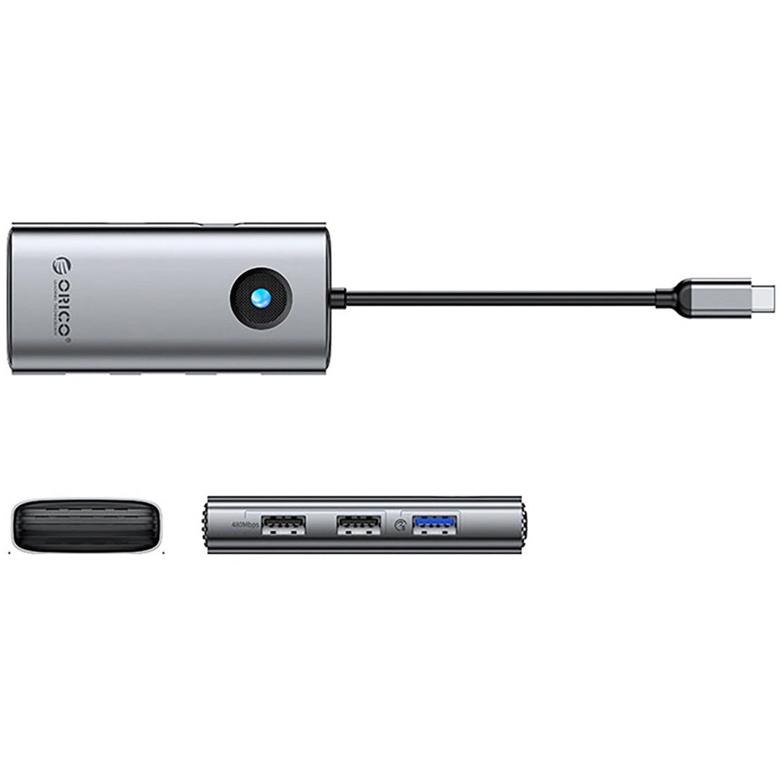 Hub USB-C Orico PW11-5P, 1 x USB-A 3.0 - 2 x USB-A - 1 x USB-C - 1 x HDMI, Gris