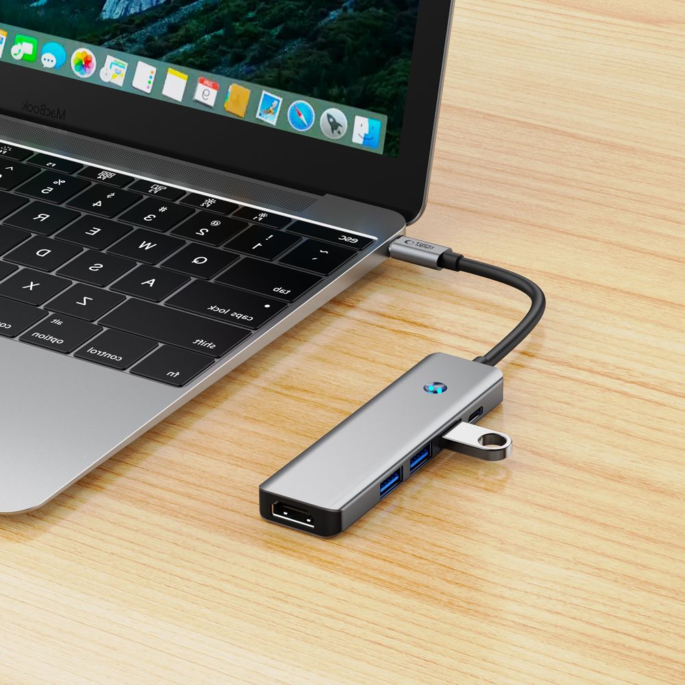 Hub USB-C Tech-Protect HB01, 1 x USB-A 3.0 - 2 x USB-A - 1 x USB-C - 1 x HDMI, Gris