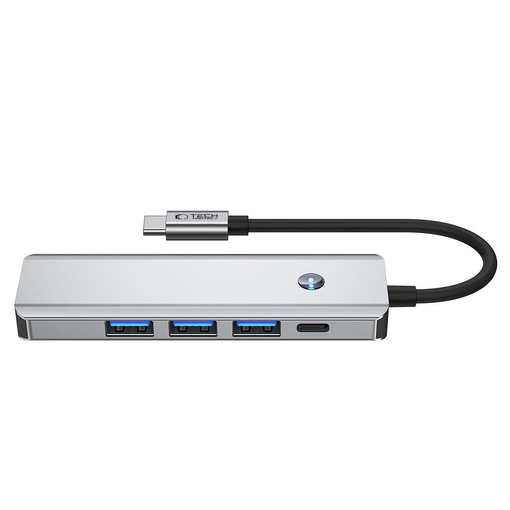 Hub USB-C Tech-Protect HB01, 1 x USB-A 3.0 - 2 x USB-A - 1 x USB-C - 1 x HDMI, Gris