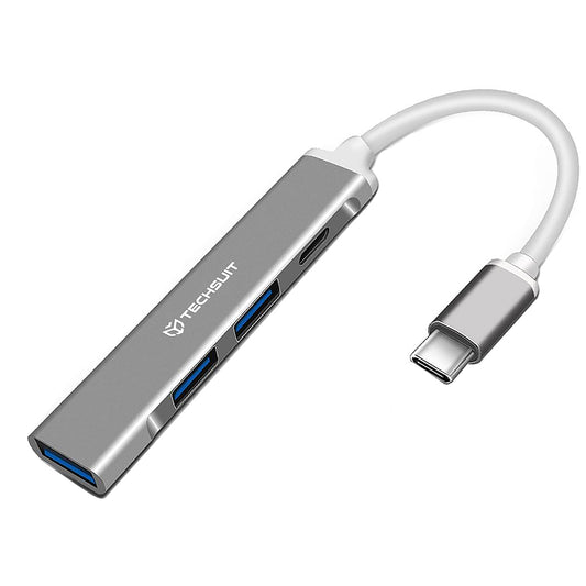 Hub USB-C Techsuit H18 PolarisBridge, 4en1, Gris Blanco