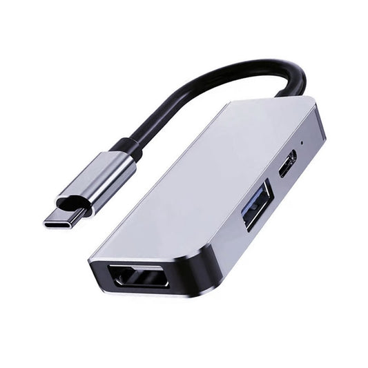 Hub USB-C Techsuit H4 TurboChargeX, 3 en 1, Gris
