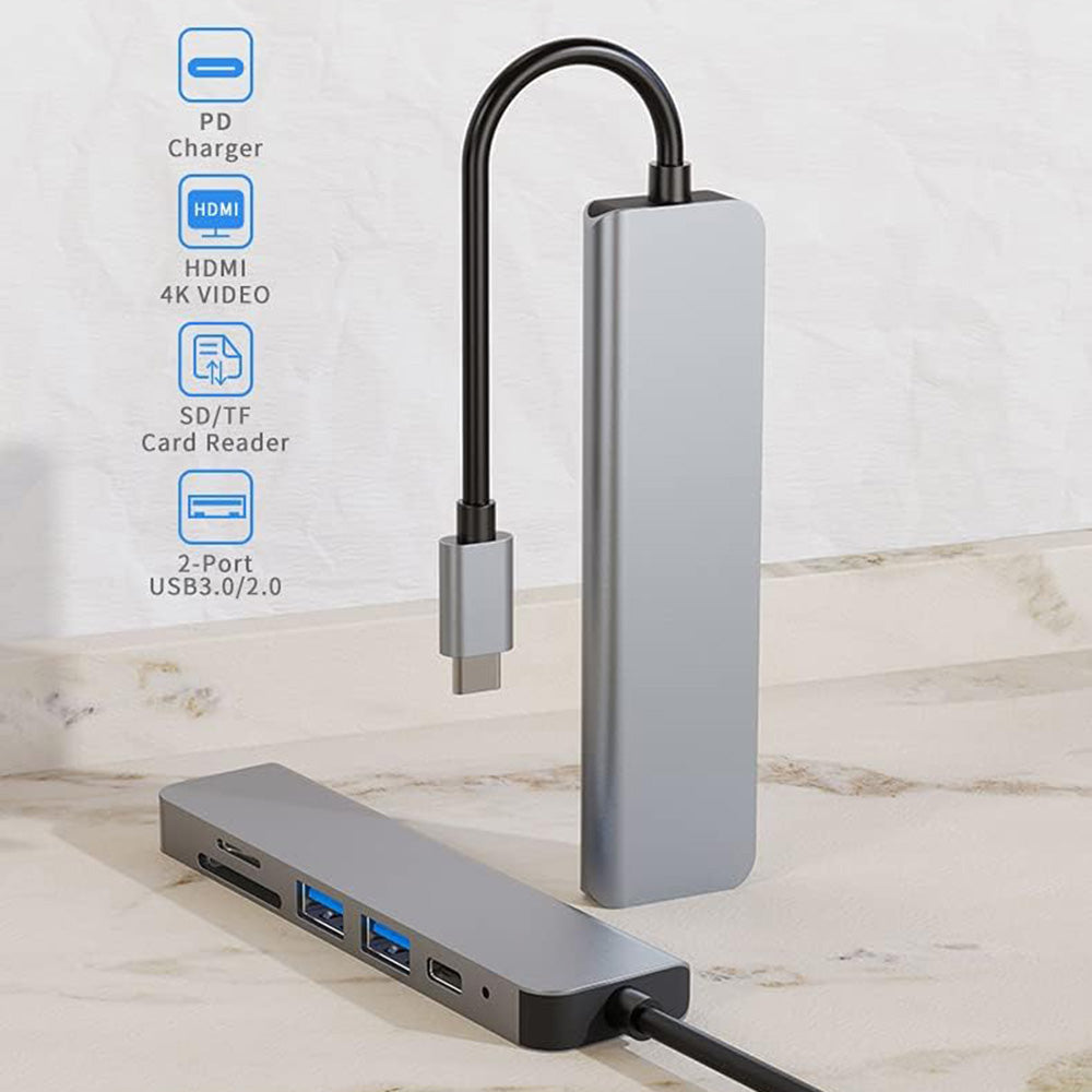 Hub USB-C Techsuit H5 TurboChargeX, 6 en 1, Gris