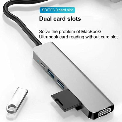 Hub USB-C Techsuit H5 TurboChargeX, 6 en 1, Gris