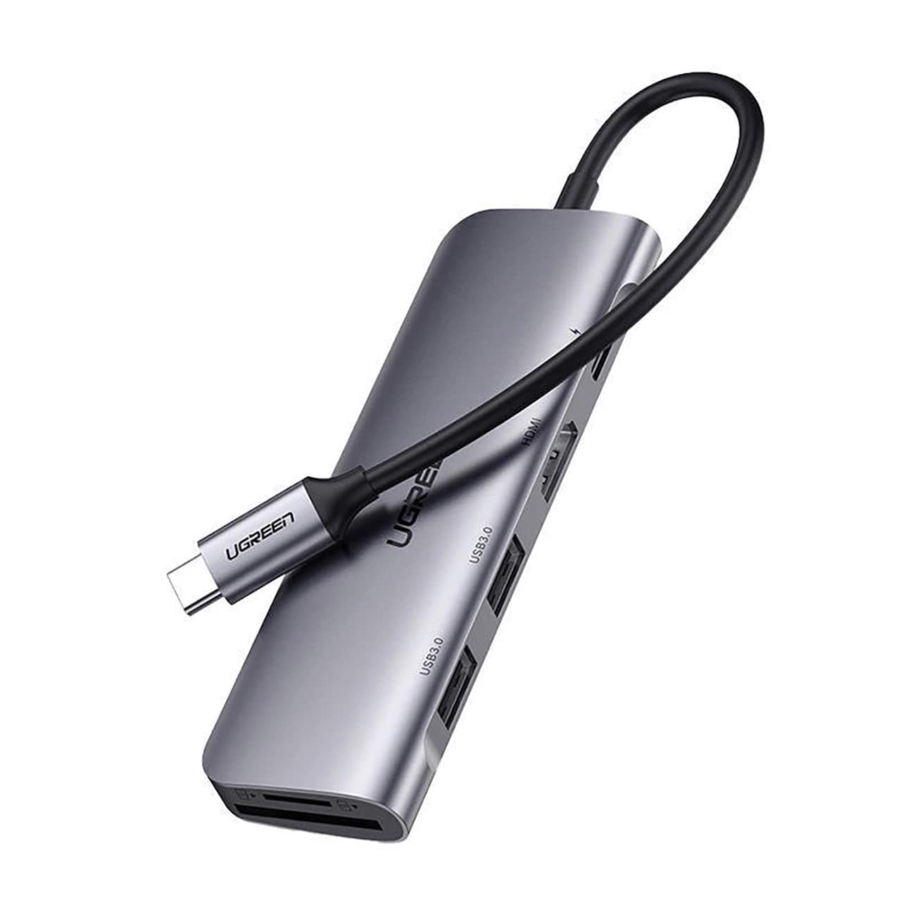 UGREEN CM195 USB-C Hub (15214), 2 x USB-A 3.0 - 1 x USB-C - 1 x HDMI - 1 x SD - 1 x microSD, Gray