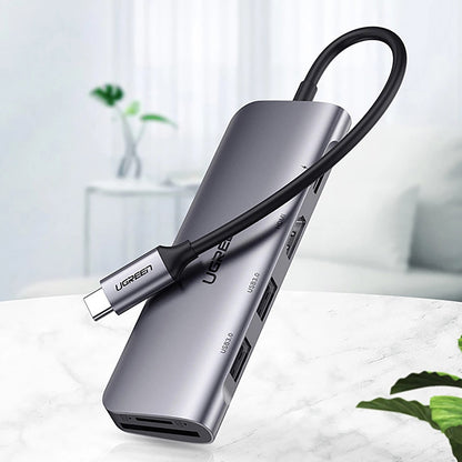 UGREEN CM195 USB-C Hub (15214), 2 x USB-A 3.0 - 1 x USB-C - 1 x HDMI - 1 x SD - 1 x microSD, Gray