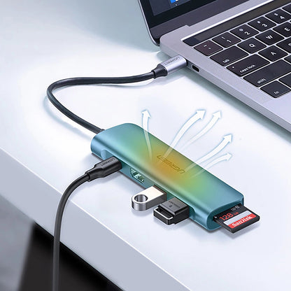 UGREEN CM195 USB-C Hub (15214), 2 x USB-A 3.0 - 1 x USB-C - 1 x HDMI - 1 x SD - 1 x microSD, Gray