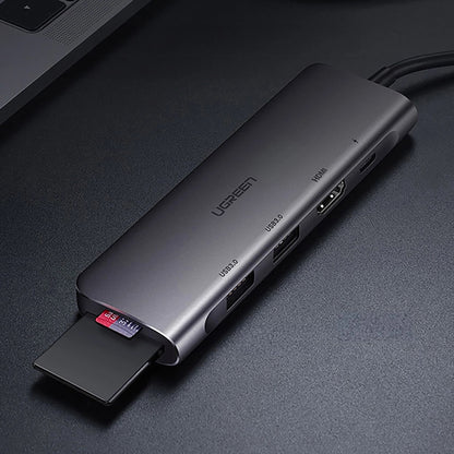 UGREEN CM195 USB-C Hub (15214), 2 x USB-A 3.0 - 1 x USB-C - 1 x HDMI - 1 x SD - 1 x microSD, Gray