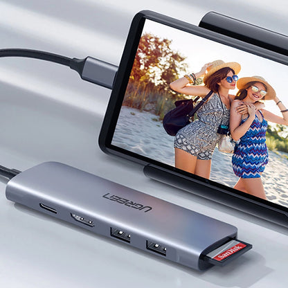 UGREEN CM195 USB-C Hub (15214), 2 x USB-A 3.0 - 1 x USB-C - 1 x HDMI - 1 x SD - 1 x microSD, Gray