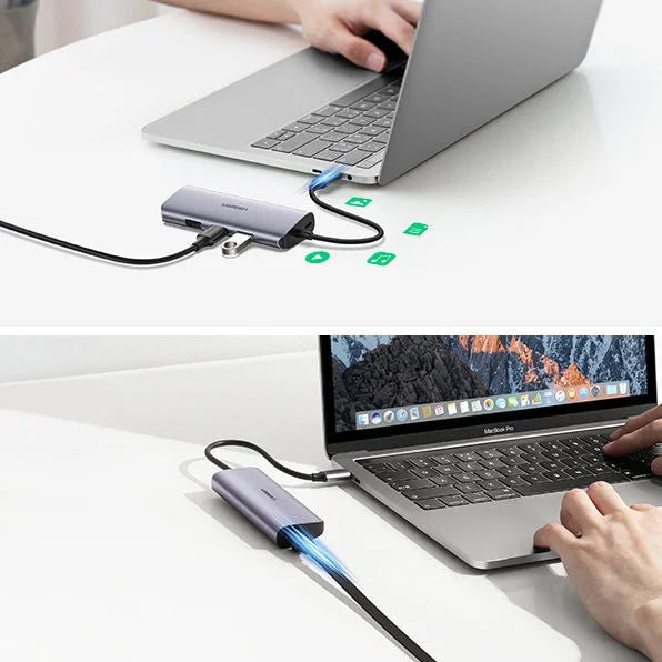 UGREEN CM252 USB-C Hub, 3 x USB-A 3.0 - 1 x USB-C - RJ45, Grey