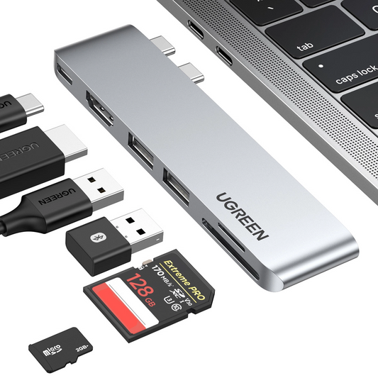 Hub USB-C UGREEN CM380 (80856) para Apple MacBook Pro / Air Series, 2 x USB-A 3.0 - 1 x USB-C - 1 x HDMI - 1 x SD - 1 x microSD