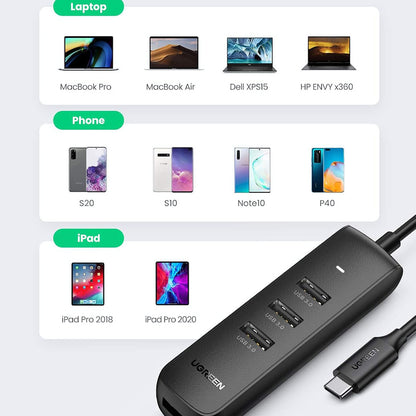 Hub USB-C UGREEN CM416 (10916), 4 x USB-A 3.0, Negro