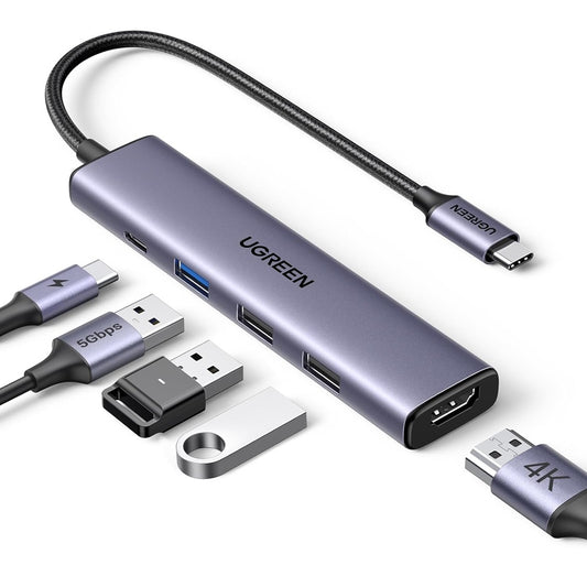 Hub USB-C UGREEN CM478, 1 x USB-A 3.0 - 2 x USB-A - 1 x USB-C - 1 x HDMI, Gris Reacondicionado