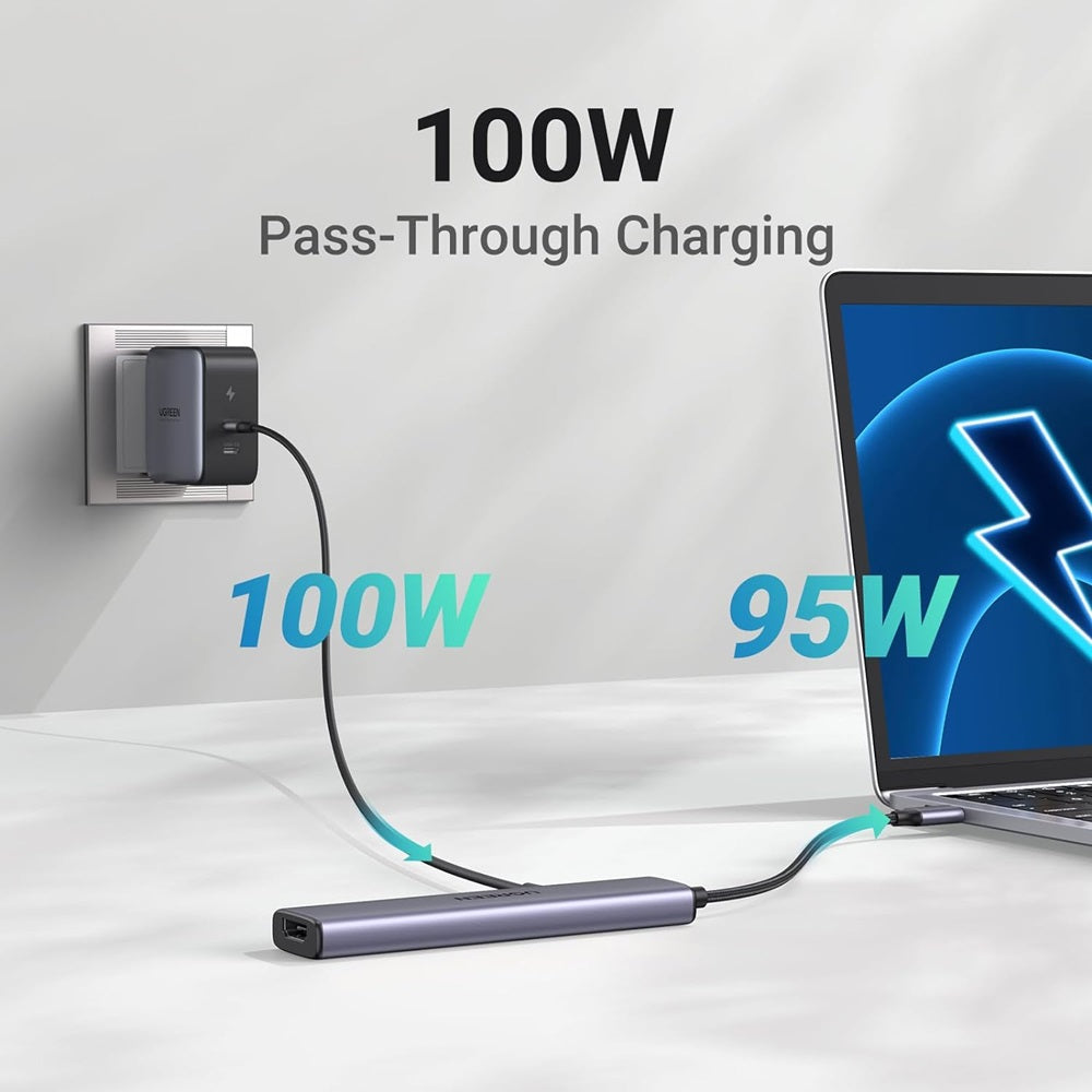 Hub USB-C UGREEN CM478, 1 x USB-A 3.0 - 2 x USB-A - 1 x USB-C - 1 x HDMI, Gris