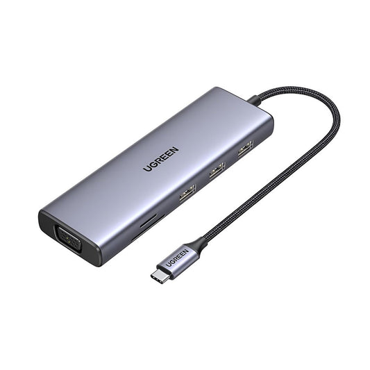Hub USB-C UGREEN CM498 (15600), 3 x USB-A 3.0 - 1 x USB-C - 1 x HDMI - 1 x VGA - 1 x RJ45 - 1 x SD - 1 x microSD, Gris