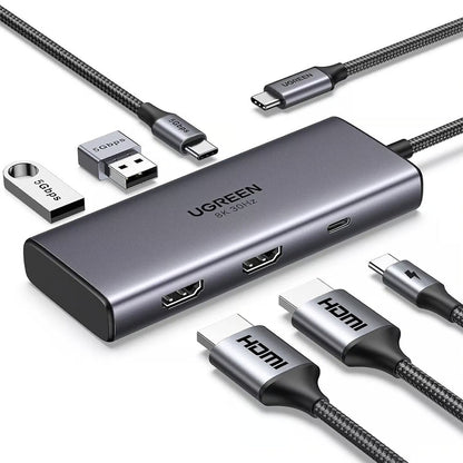 Hub USB-C UGREEN CM498 (15852), 2 x USB-A 3.0 - 2 x USB-C - 2 x HDMI, Gris