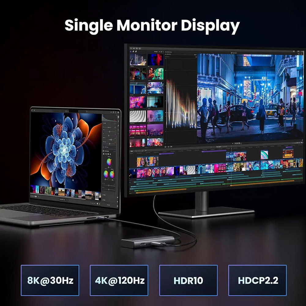 Hub USB-C UGREEN CM498 (15852), 2 x USB-A 3.0 - 2 x USB-C - 2 x HDMI, Gris