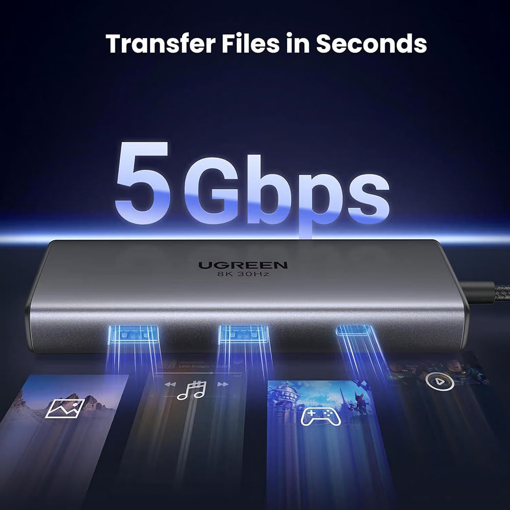 Hub USB-C UGREEN CM498 (15852), 2 x USB-A 3.0 - 2 x USB-C - 2 x HDMI, Gris